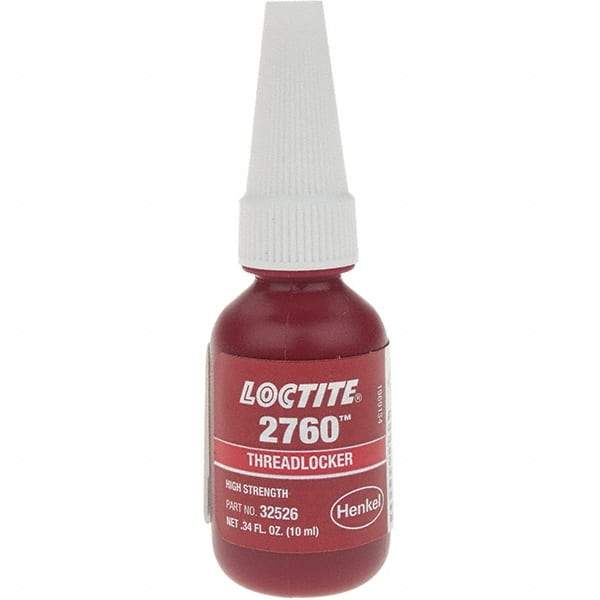 Loctite - 10 mL Bottle, Red, High Strength Liquid Threadlocker - Series 2760, 24 hr Full Cure Time - USA Tool & Supply