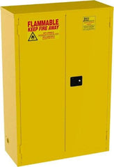 Jamco - 2 Door, 2 Shelf, Yellow Steel Standard Safety Cabinet for Flammable and Combustible Liquids - 65" High x 43" Wide x 18" Deep, Manual Closing Door, 3 Point Key Lock, 45 Gal Capacity - USA Tool & Supply