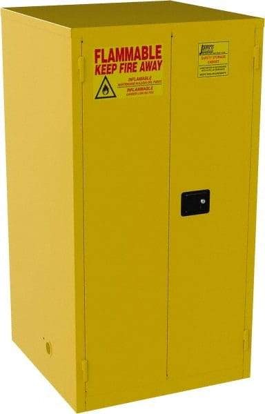 Jamco - 2 Door, 2 Shelf, Yellow Steel Standard Safety Cabinet for Flammable and Combustible Liquids - 65" High x 34" Wide x 34" Deep, Manual Closing Door, 3 Point Key Lock, 60 Gal Capacity - USA Tool & Supply