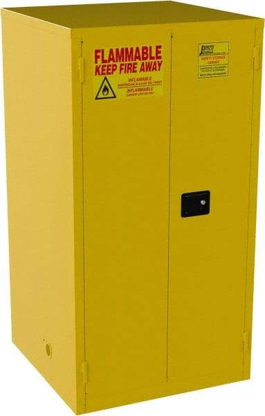 Jamco - 2 Door, 2 Shelf, Yellow Steel Standard Safety Cabinet for Flammable and Combustible Liquids - 65" High x 34" Wide x 34" Deep, Self Closing Door, 3 Point Key Lock, 60 Gal Capacity - USA Tool & Supply