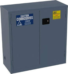 Jamco - 2 Door, 1 Shelf, Blue Steel Standard Safety Cabinet for Corrosive Chemicals - 44" High x 43" Wide x 18" Deep, Manual Closing Door, 3 Point Key Lock, 30 Gal Capacity - USA Tool & Supply