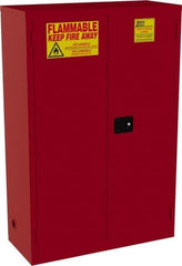 Jamco - 2 Door, 5 Shelf, Red Steel Standard Safety Cabinet for Flammable and Combustible Liquids - 65" High x 43" Wide x 18" Deep, Manual Closing Door, 3 Point Key Lock, 72 Gal Capacity - USA Tool & Supply