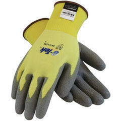 09-K1250/XXL Gloves w/Kevlar Brand - G-Tek KEV - Yellow 15G Kevlar/Lycra Seamless Knit - Gray PU Grip A2 - USA Tool & Supply