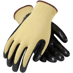 09-K1400/XS Gloves w/Kevlar Brand - G-Tek KEV - Yellow 10G Kevlar Shell - Black Nitrile Coat Smooth Grip - A2 - USA Tool & Supply