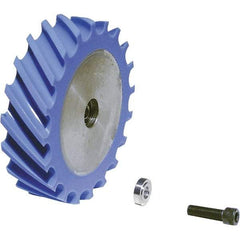 Dynabrade - 4" Diam x 1" Wide Contact Wheel Assembly - 1/4" Arbor Hole, Scoop, 80 Duro Urethane Face - USA Tool & Supply