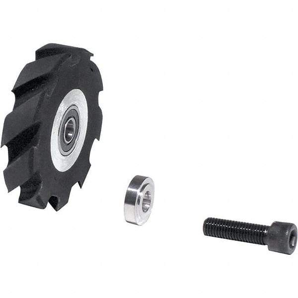 Dynabrade - 2" Diam x 1/2" Wide Contact Wheel Assembly - 1/4" Arbor Hole, Crowned, 90 Duro Urethane Face - USA Tool & Supply