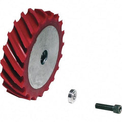 Dynabrade - 4" Diam x 1" Wide Contact Wheel Assembly - 1/4" Arbor Hole, Scoop, 60 Duro Urethane Face - USA Tool & Supply