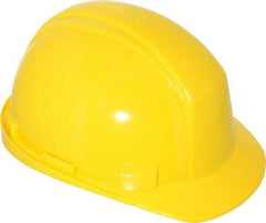 North - ANSI Type II, Class E Rated, 4-Point, Ratchet Adjustment Hard Hat - One Size Fits Most, Yellow, Standard Brim - USA Tool & Supply