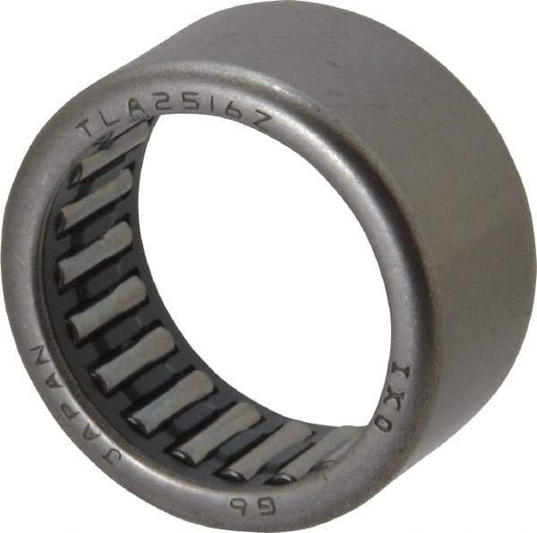 IKO - 0.984" Bore Diam, 3,500 Lb. Dynamic Capacity, 25 x 32 x 16mm, Caged, Open End, Shell Needle Roller Bearing - 1.26" Outside Diam, 0.63" Wide - USA Tool & Supply