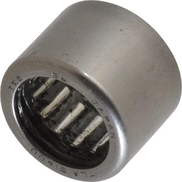 IKO - 0.591" Bore Diam, 1,750 Lb. Dynamic Capacity, 15 x 21 x 16mm, Caged, Double Seal, Open End, Shell Needle Roller Bearing - 0.827" Outside Diam, 0.63" Wide - USA Tool & Supply
