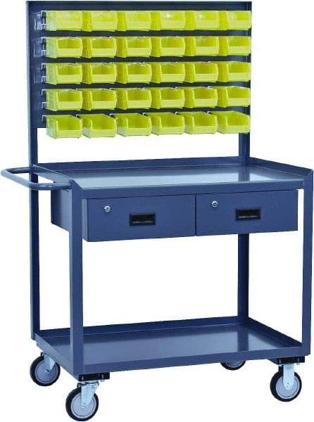 Jamco - Durable Utility Carts with Rack Mobile Workbench and Louvered Panel - Steel, Gray, 30" Long x 36" Deep x 62" High - USA Tool & Supply