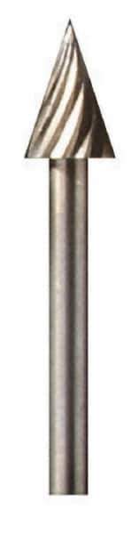 Dremel - 1/4" Cut Diam, 1/8" Shank Diam, Cone Head Single Cut Burr - High Speed Steel, Point End - USA Tool & Supply