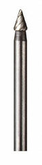 Dremel - 1/8" Cut Diam, 1/8" Shank Diam, Cone Head Single Cut Burr - High Speed Steel, Point End - USA Tool & Supply