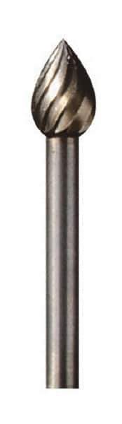 Dremel - 1/4" Cut Diam, 1/8" Shank Diam, Teardrop Head Single Cut Burr - High Speed Steel, Point End - USA Tool & Supply
