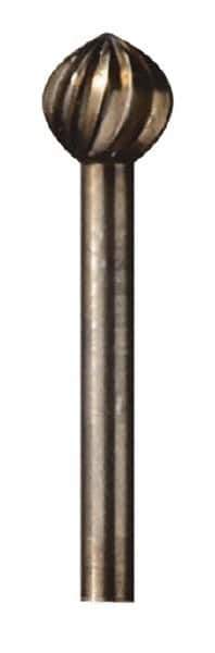Dremel - 5/16" Cut Diam, 1/8" Shank Diam, Ball Head Single Cut Burr - High Speed Steel, Radius End - USA Tool & Supply