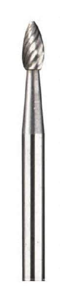 Dremel - 1/8" Cut Diam, 1/8" Shank Diam, Flame Head Double Cut Burr - Carbide, Radius End, 7/32" LOC - USA Tool & Supply