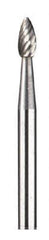 Dremel - 1/8" Cut Diam, 1/8" Shank Diam, Flame Head Double Cut Burr - Carbide, Radius End, 7/32" LOC - USA Tool & Supply