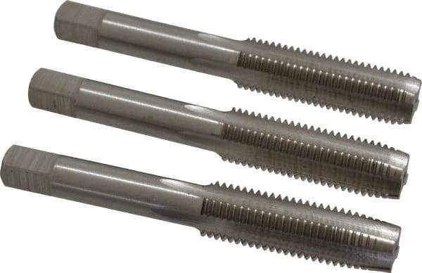 Interstate - M12x1.50 Metric Fine, 4 Flute, Bottoming, Plug & Taper, Bright Finish, High Speed Steel Tap Set - Right Hand Cut, 3-3/8" OAL, 1-21/32" Thread Length - Exact Industrial Supply