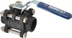 NIBCO - 1" Pipe, Full Port, Carbon Steel Standard Ball Valve - 3 Piece, Inline - One Way Flow, Socket Weld x Socket Weld Ends, Locking Lever Handle, 1,000 WOG - USA Tool & Supply