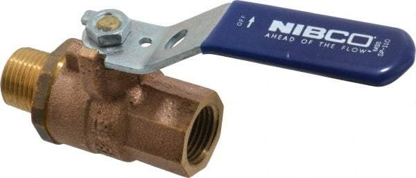 NIBCO - 1/2" Pipe, Full Port, Bronze Standard Ball Valve - 2 Piece, Inline - One Way Flow, MNPT x FNPT Ends, Lever Handle, 600 WOG, 200 WSP - USA Tool & Supply