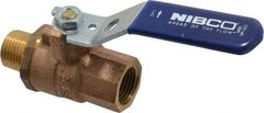 NIBCO - 1/2" Pipe, Full Port, Bronze Standard Ball Valve - 2 Piece, Inline - One Way Flow, MNPT x FNPT Ends, Lever Handle, 600 WOG, 200 WSP - USA Tool & Supply