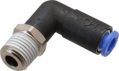 SMC PNEUMATICS - 6mm OD, R(PT) 1/4 Thread, Brass/Polybutylene Push-to-Connect Male Elbow - 145 Max psi - USA Tool & Supply
