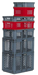 SSI Schaefer - 2.23 Cu Ft, 33 Lb Load Capacity Red Polypropylene Tote Container - Stacking, 23.7" Long x 15.8" Wide x 12.6" High - USA Tool & Supply