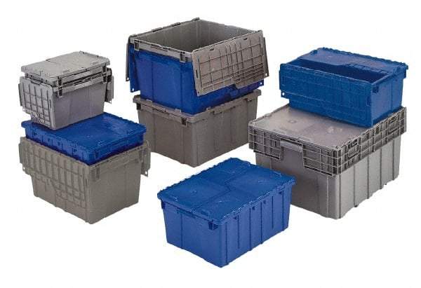 Orbis - 4 Cu Ft, 75 Lb Load Capacity Blue Polyethylene Attached-Lid Container - Stacking, Nesting, 27.9" Long x 20.6" Wide x 15.6" High, Lid Included - USA Tool & Supply