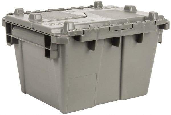 Orbis - 0.8 Cu Ft, 40 Lb Load Capacity Gray Polyethylene Attached-Lid Container - Stacking, Nesting, 20.6" Long x 13-1/2" Wide x 6-1/2" High, Lid Included - USA Tool & Supply