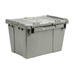 Orbis - 0.6 Cu Ft, 70 Lb Load Capacity Gray Polyethylene Attached-Lid Container - Stacking, Nesting, 15.2" Long x 10.9" Wide x 9.7" High, Lid Included - USA Tool & Supply