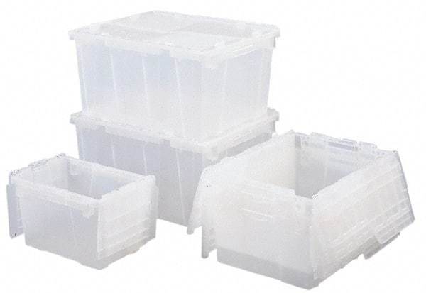 Orbis - 0.6 Cu Ft, 70 Lb Load Capacity Clear Polypropylene Attached-Lid Container - Stacking, Nesting, 15.2" Long x 10.9" Wide x 9.7" High, Lid Included - USA Tool & Supply