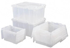 Orbis - 0.6 Cu Ft, 70 Lb Load Capacity Clear Polypropylene Attached-Lid Container - Stacking, Nesting, 15.2" Long x 10.9" Wide x 9.7" High, Lid Included - USA Tool & Supply