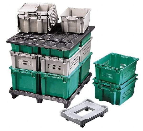 Orbis - 1.3 Cu Ft, 40 Lb Load Capacity Gray Polyethylene Tote Container - Stacking, Nesting, 23.6" Long x 15.8" Wide x 8-1/2" High - USA Tool & Supply