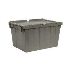 Quantum Storage - 1.67 Cu Ft, 60 Lb Load Capacity Gray Polyethylene Attached-Lid Container - Stacking, Nesting, 21.8" Long x 15" Wide x 12.8" High, Lid Included - USA Tool & Supply