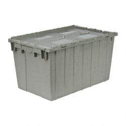 Quantum Storage - 2.2 Cu Ft, 90 Lb Load Capacity Gray Polyethylene Attached-Lid Container - Stacking, Nesting, 25.4" Long x 16.3" Wide x 14.1" High, Lid Included - USA Tool & Supply
