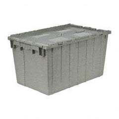 Quantum Storage - 2.2 Cu Ft, 90 Lb Load Capacity Gray Polyethylene Attached-Lid Container - Stacking, Nesting, 25.4" Long x 16.3" Wide x 14.1" High, Lid Included - USA Tool & Supply