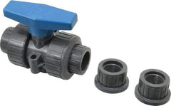 Plast-O-Matic - 3/4" Pipe, Full Port, PVC True Union Design Ball Valve - Inline - Two Way Flow, FNPT x FNPT Ends, Tee Handle, 175 WOG - USA Tool & Supply