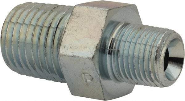 Parker - 1/2 x 3/8 Male Thread, Zinc Plated Steel Industrial Pipe Hex Nipple - MNPTF, 6,000 psi - USA Tool & Supply