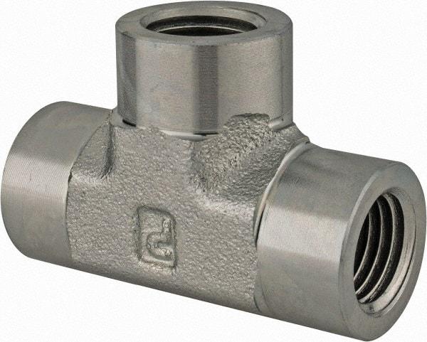 Parker - 1/2 Female Thread, Zinc Plated Steel Industrial Pipe Female Tee - FNPTF, 3,000 psi - USA Tool & Supply