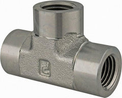 Parker - 1/2 Female Thread, Zinc Plated Steel Industrial Pipe Female Tee - FNPTF, 3,000 psi - USA Tool & Supply