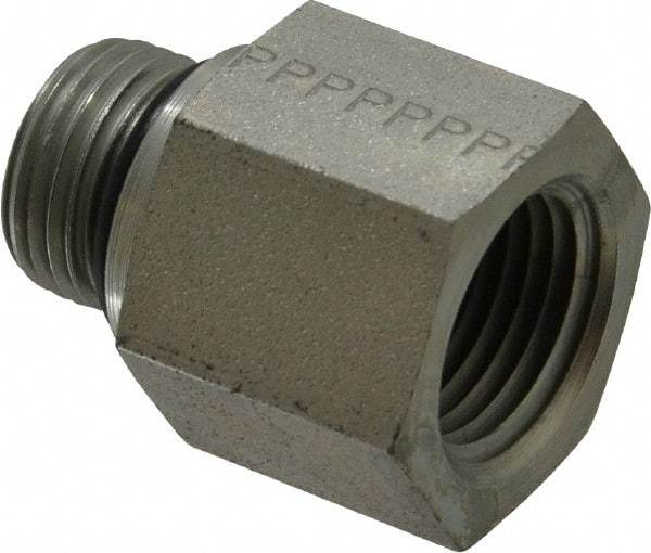 Parker - 3/4-16 Male Thread x 1/2 Female Thread, Zinc Plated Steel Industrial Pipe Adapter - Male Straight Thread O-Ring x Female NPTF, 5,000 psi - USA Tool & Supply
