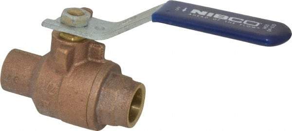 NIBCO - 1/2" Pipe, Full Port, Bronze Standard Ball Valve - 2 Piece, Inline - One Way Flow, Soldered x Soldered Ends, Lever Handle, 600 WOG, 150 WSP - USA Tool & Supply