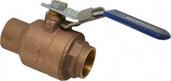 NIBCO - 1" Pipe, Full Port, Bronze Standard Ball Valve - 2 Piece, Inline - One Way Flow, Soldered x Soldered Ends, Locking Lever Handle, 600 WOG, 150 WSP - USA Tool & Supply