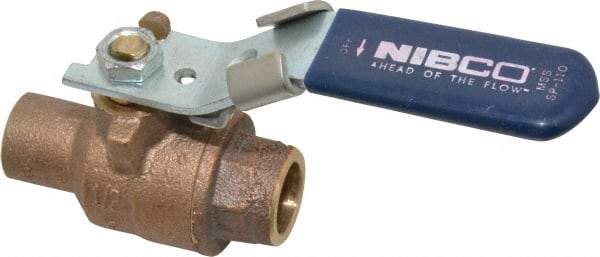 NIBCO - 1/2" Pipe, Full Port, Bronze Standard Ball Valve - 2 Piece, Inline - One Way Flow, Soldered x Soldered Ends, Locking Lever Handle, 600 WOG, 150 WSP - USA Tool & Supply
