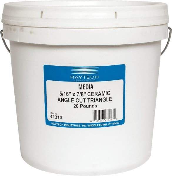 Raytech - Ceramic Carrier, Aluminum Oxide Abrasive, Polishing Tumbling Media - Triangle Shape, Wet Operation, 5/16" Long x 7/8" High - USA Tool & Supply