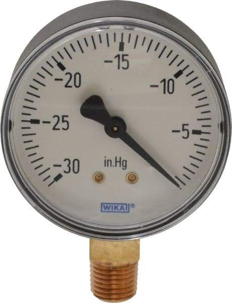 Wika - 2-1/2" Dial, 1/4 Thread, 30-0 Scale Range, Pressure Gauge - Lower Connection Mount, Accurate to 3-2-3% of Scale - USA Tool & Supply
