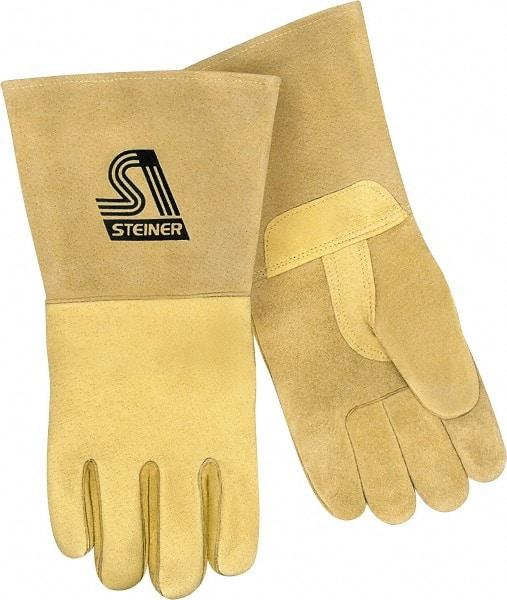 Steiner - Size XL Unlined Pigskin Welding Glove - 13-1/2" OAL, Gauntlet Cuff, Thumb Strap, For MIG - USA Tool & Supply