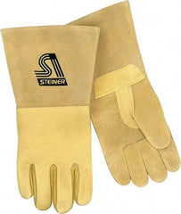 Steiner - Size L Unlined Pigskin Welding Glove - 13" OAL, Gauntlet Cuff, Thumb Strap, For MIG - USA Tool & Supply