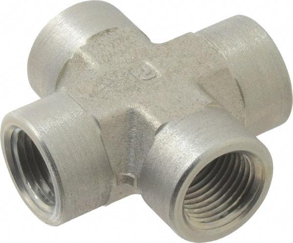 Parker - 1/2 Female Thread, Zinc Plated Steel Industrial Pipe Female Cross - FNPTF, 3,000 psi - USA Tool & Supply