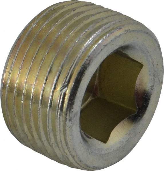 Parker - 3/4 Male Thread, Zinc Plated Steel Industrial Pipe Hollow Hex Plug - MNPTF, 5,500 psi - USA Tool & Supply